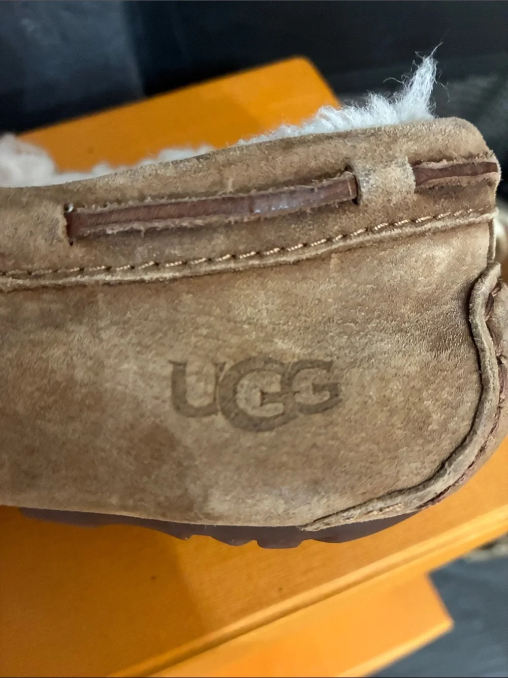 UGG Men’s Chestnut Brown Shearling-Lined Moccasin Slippers